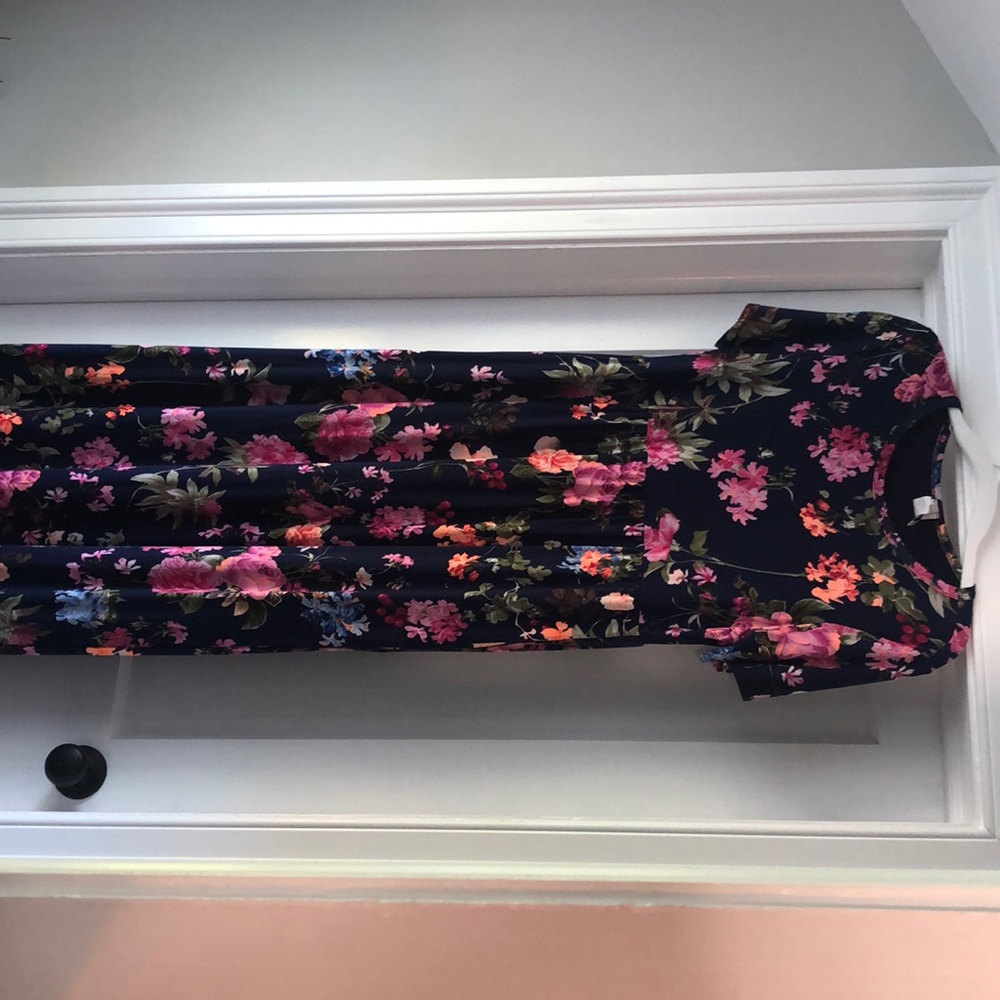 Navy blue floral maxi dress with pockets